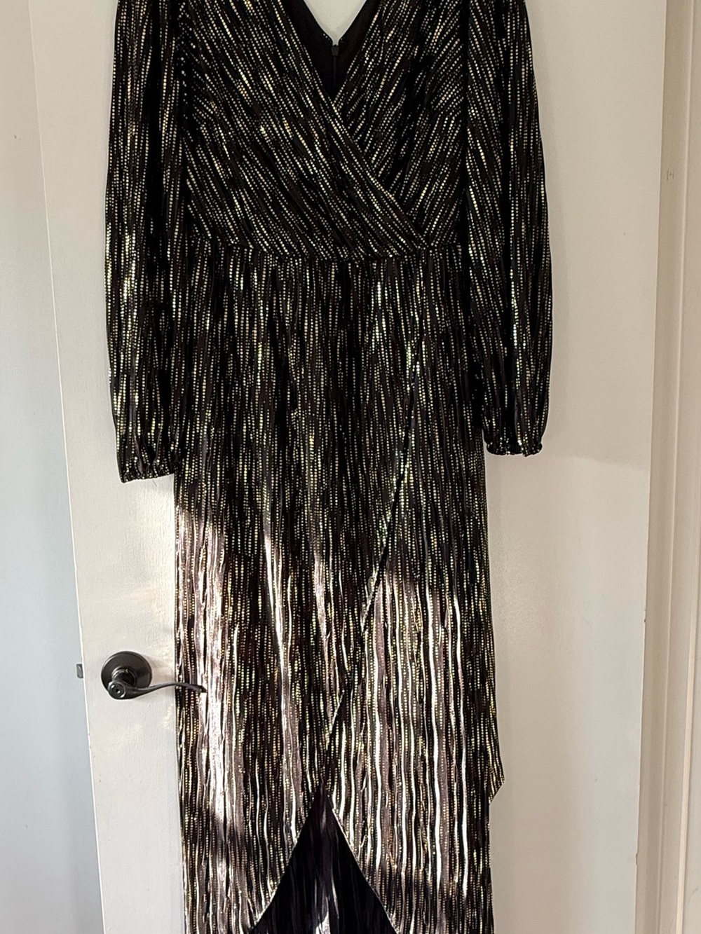 Guess Black Dress with Gold Metallic Stripes, Long Sleeve